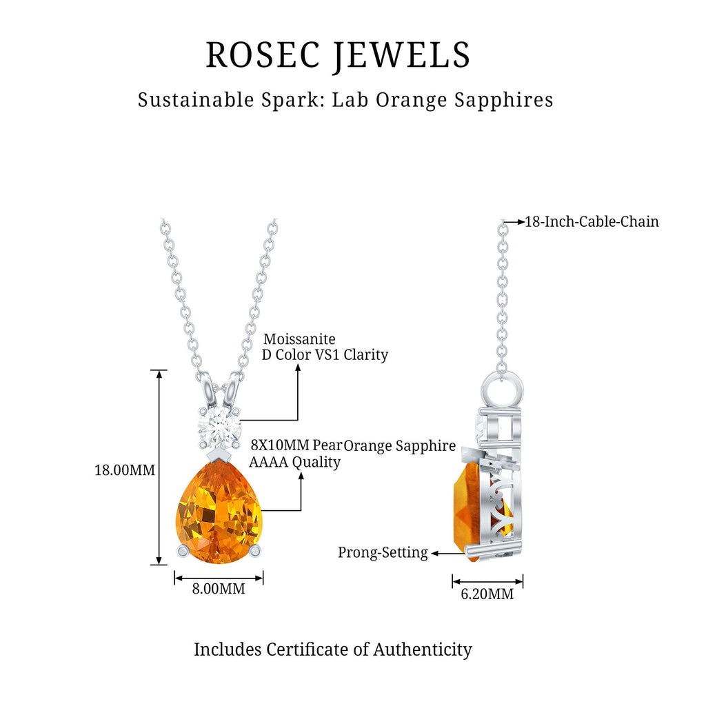 3 Carat Lab Created Orange Sapphire Teardrop Necklace with Diamond
