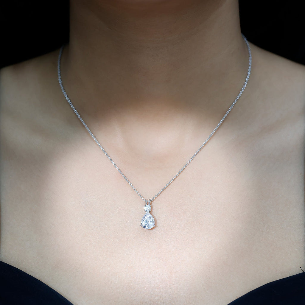 Pear and Round Shaped Zirconia Drop Pendant