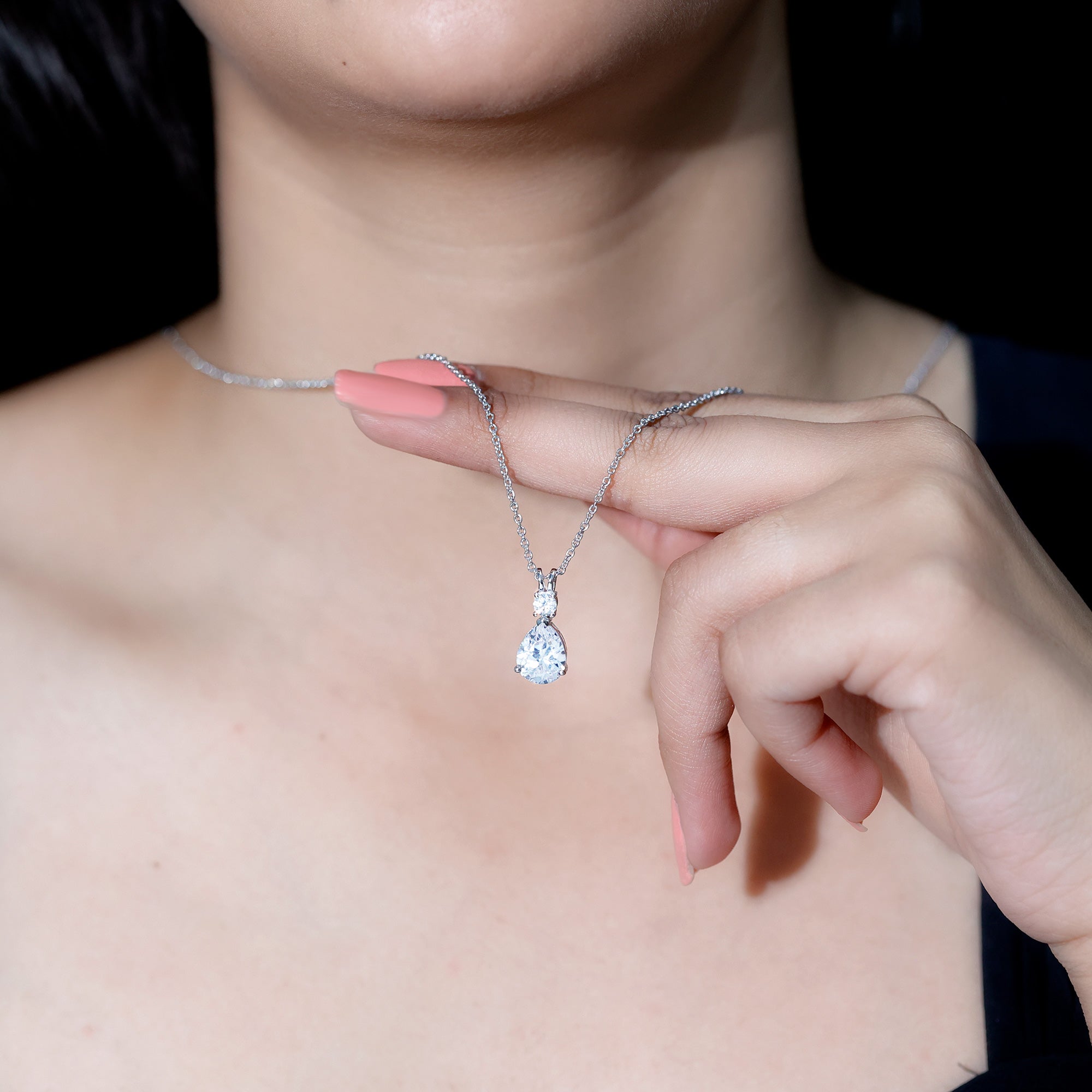 Pear and Round Shaped Zirconia Drop Pendant