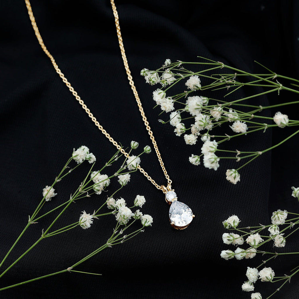 Pear and Round Shaped Zirconia Drop Pendant