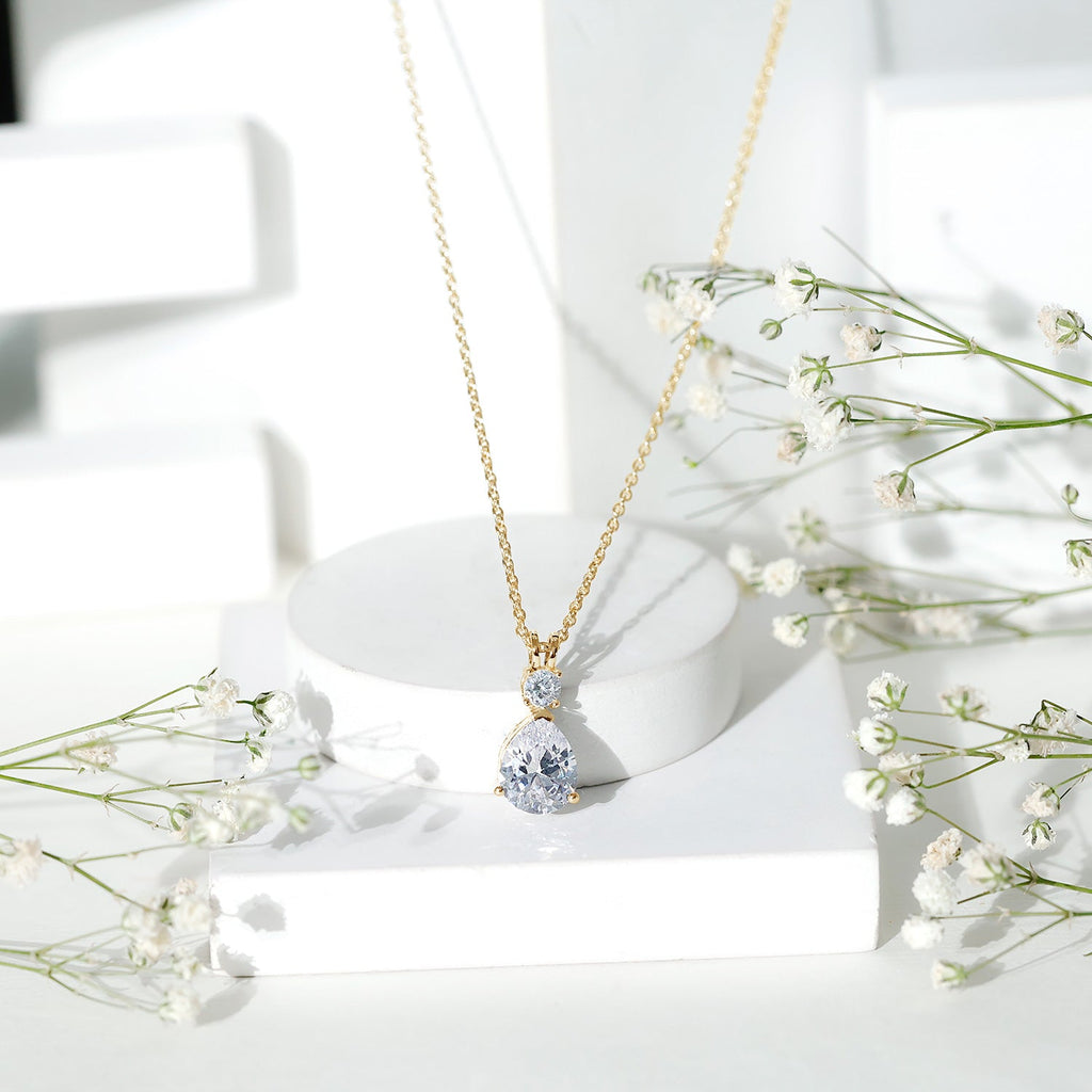 Pear and Round Shaped Zirconia Drop Pendant
