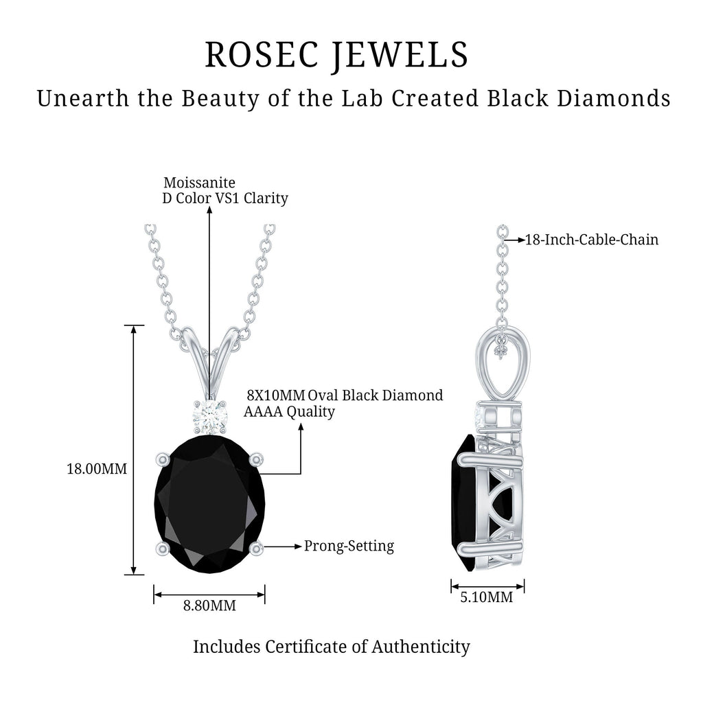 Lab Created Black Diamond Oval Necklace with Silver Chain