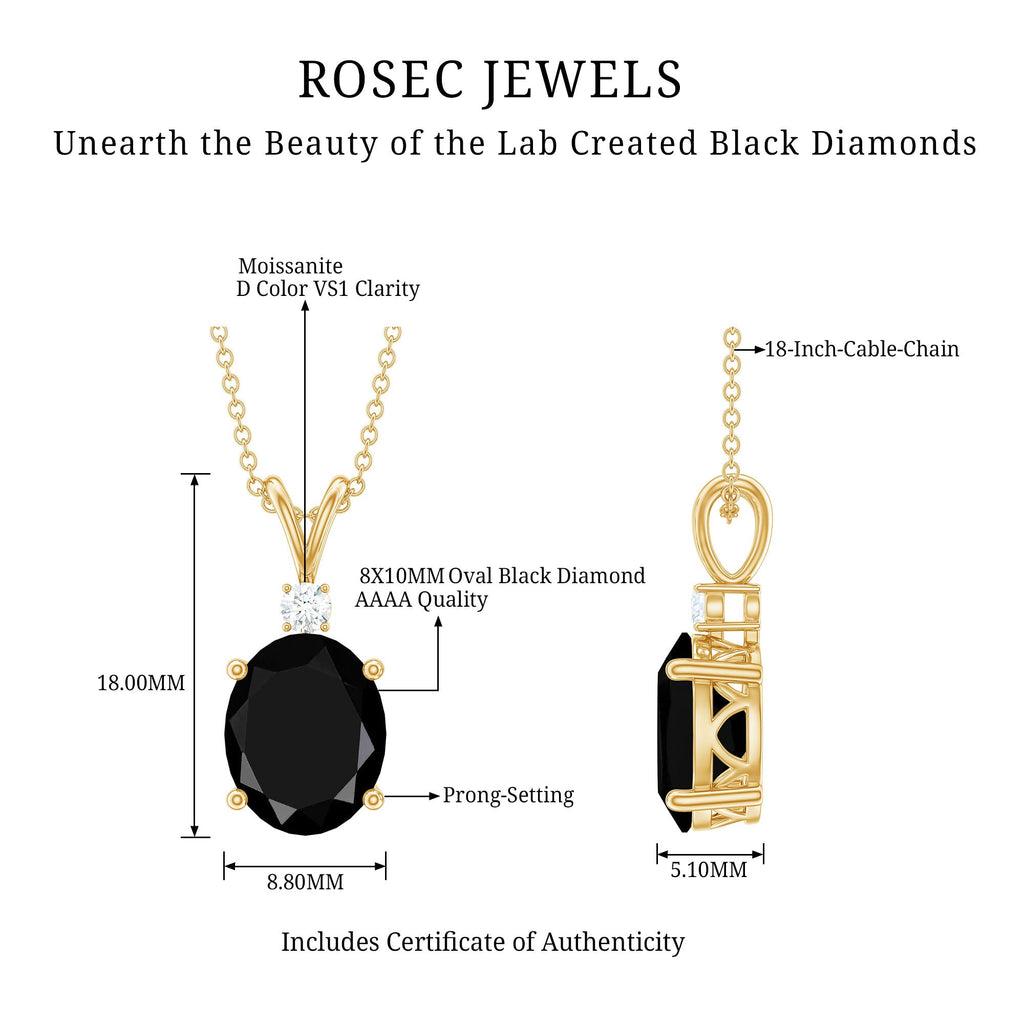4.2 Carat Oval Shape Lab Created Black Diamond Solitaire Pendant Necklace