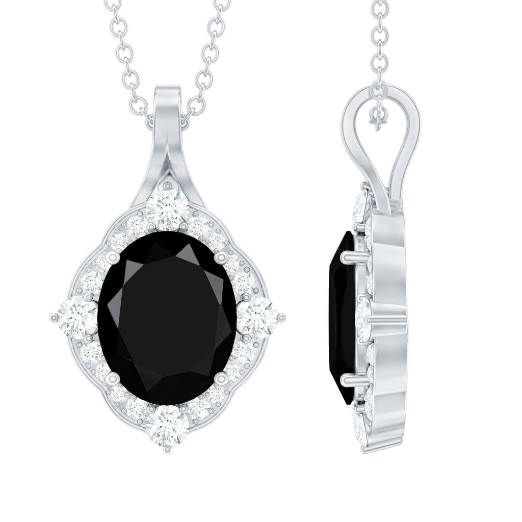 Vintage Style Created Black Diamond Halo Pendant Necklace