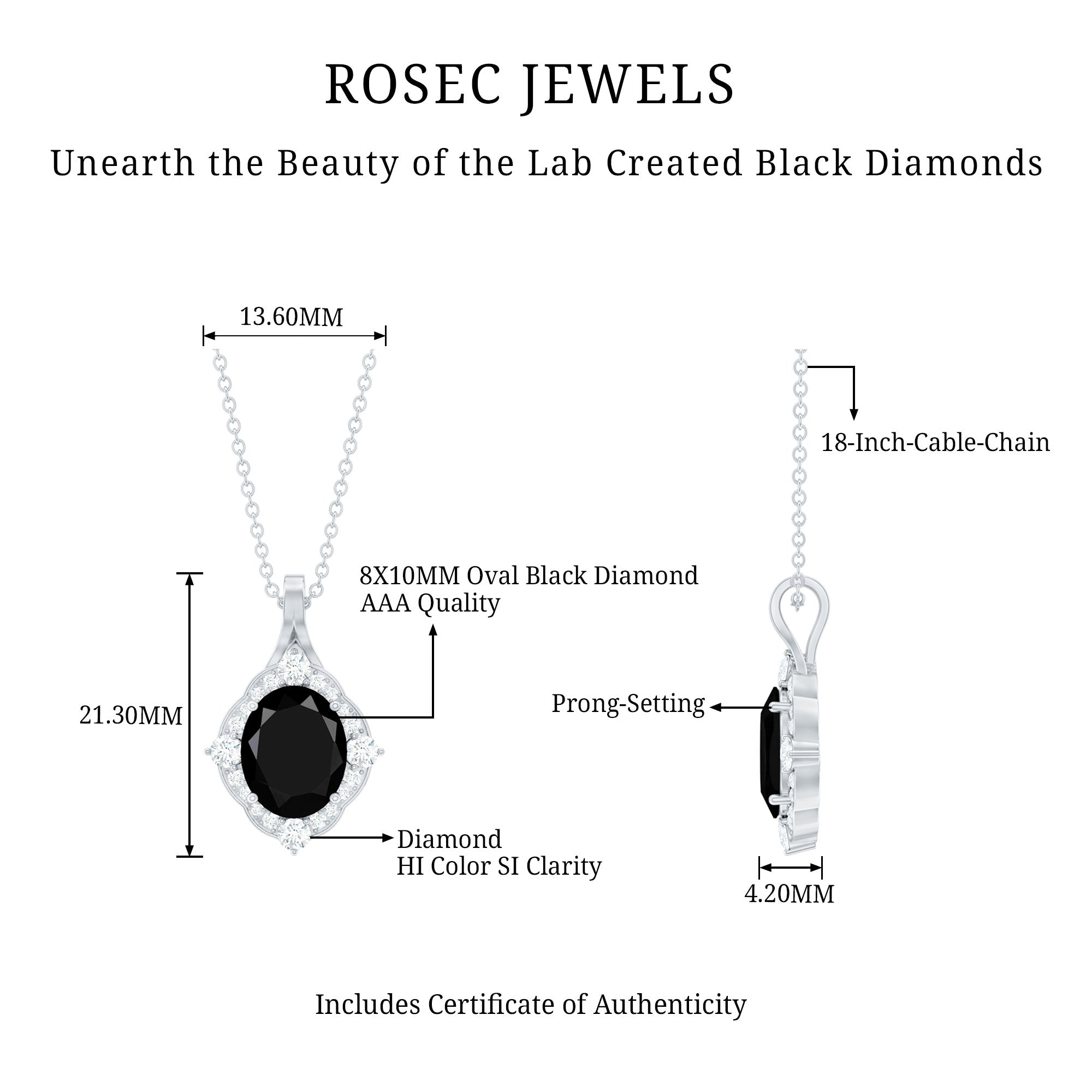 Vintage Style Created Black Diamond Halo Pendant Necklace
