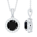 2 Carat Round Lab Created Black Diamond Halo Pendant with White Diamond