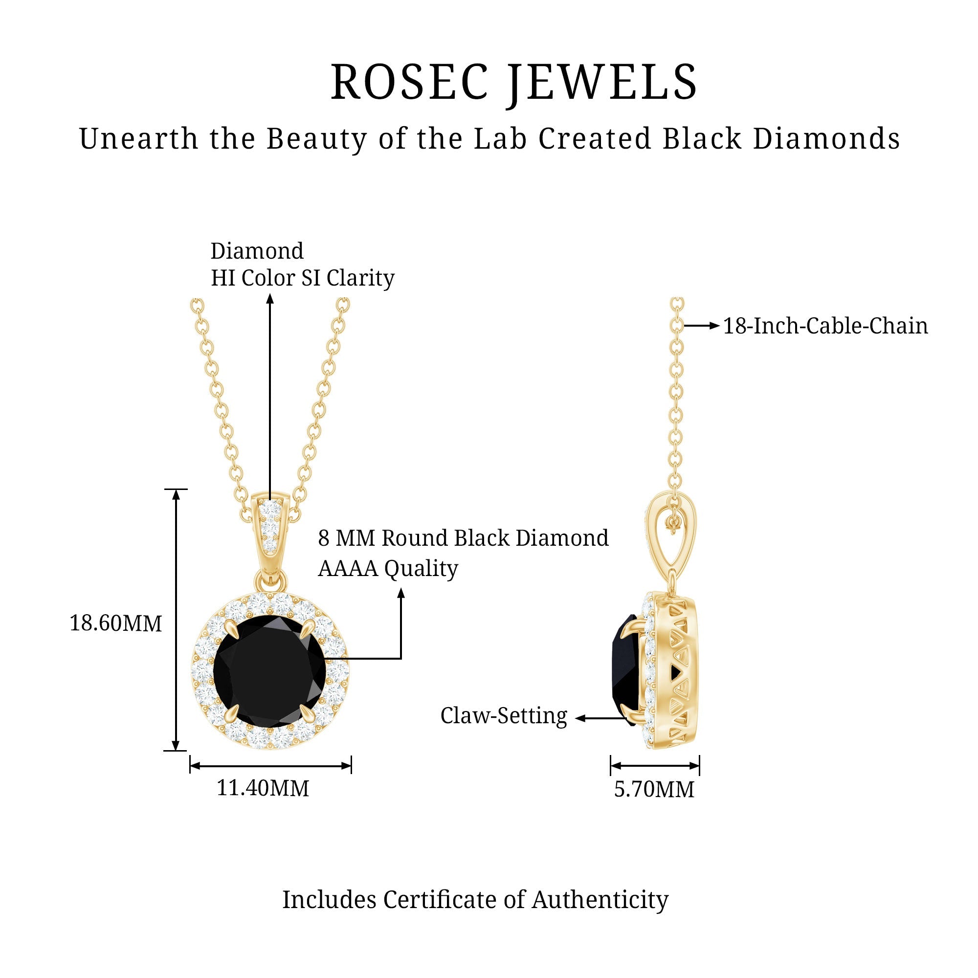 2 Carat Round Lab Created Black Diamond Halo Pendant with White Diamond