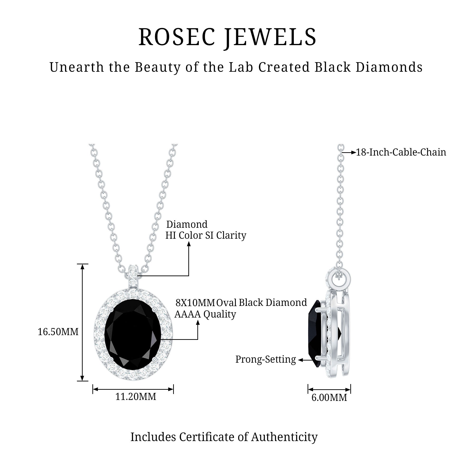 4.2 Carat Oval Shape Lab Created Black Diamond Statement Necklace