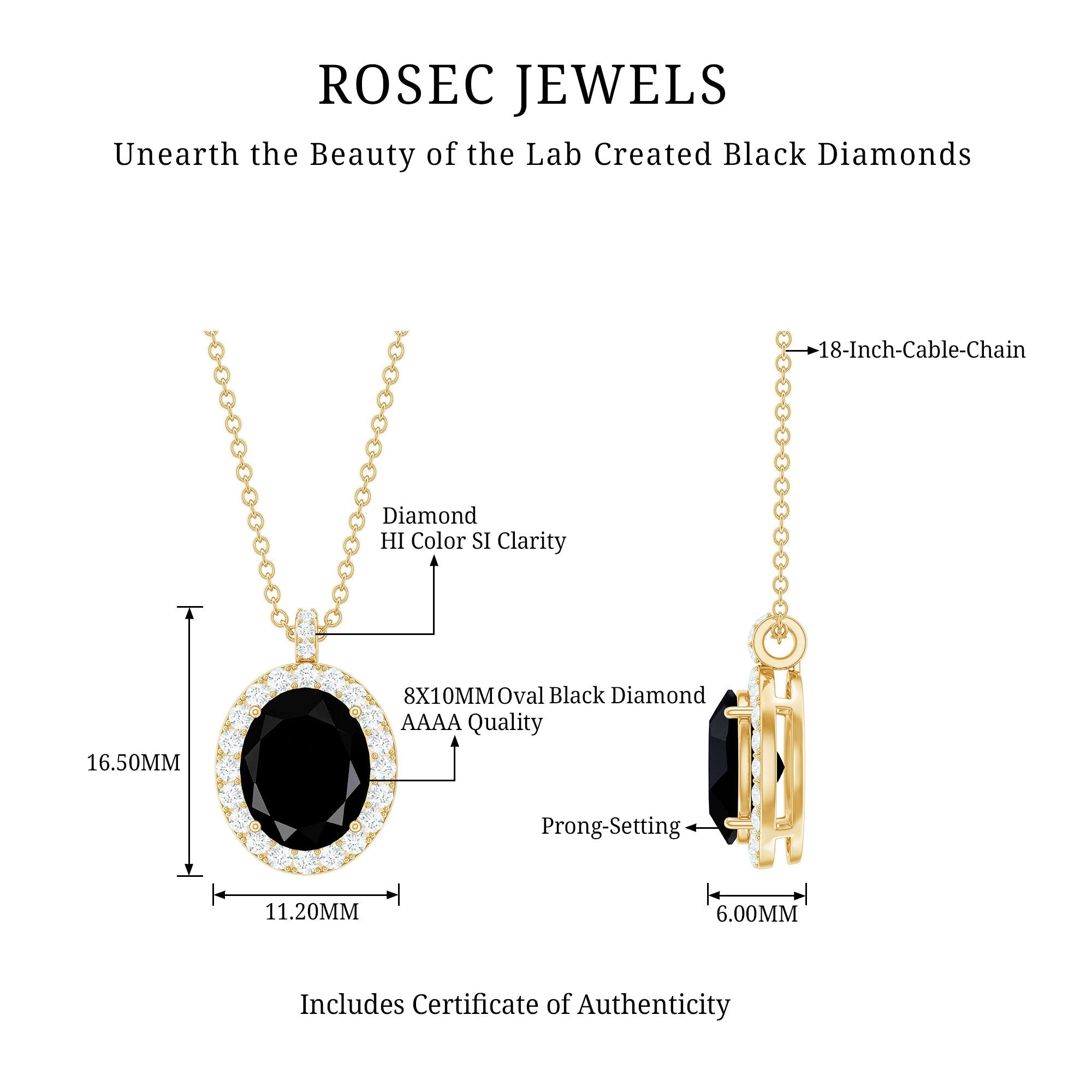 4.2 Carat Oval Shape Lab Created Black Diamond Statement Necklace