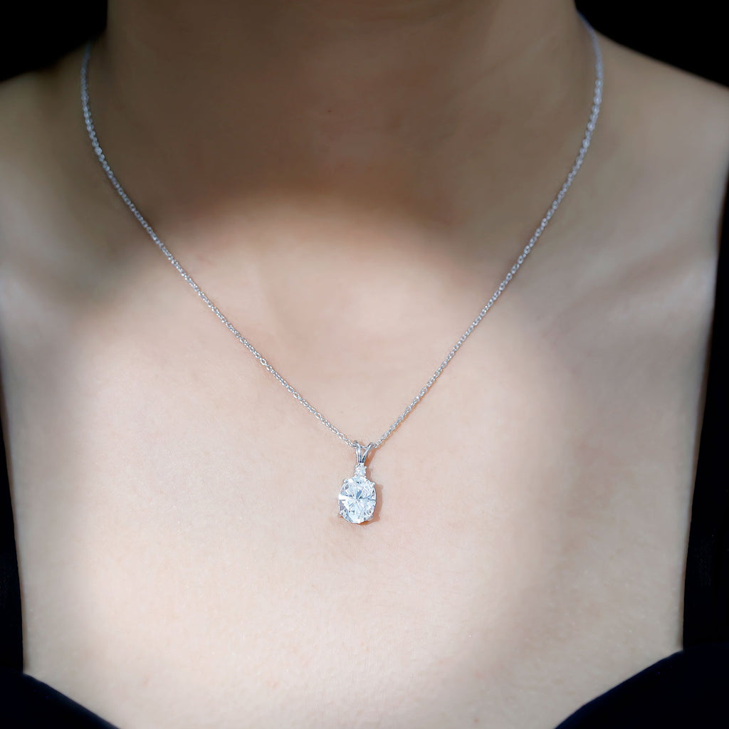 3.5 Carat Oval Moissanite Solitaire Necklace with Silver Chain