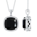 6 Carat Cushion Cut Lab Grown Black and White Diamond Halo Necklace