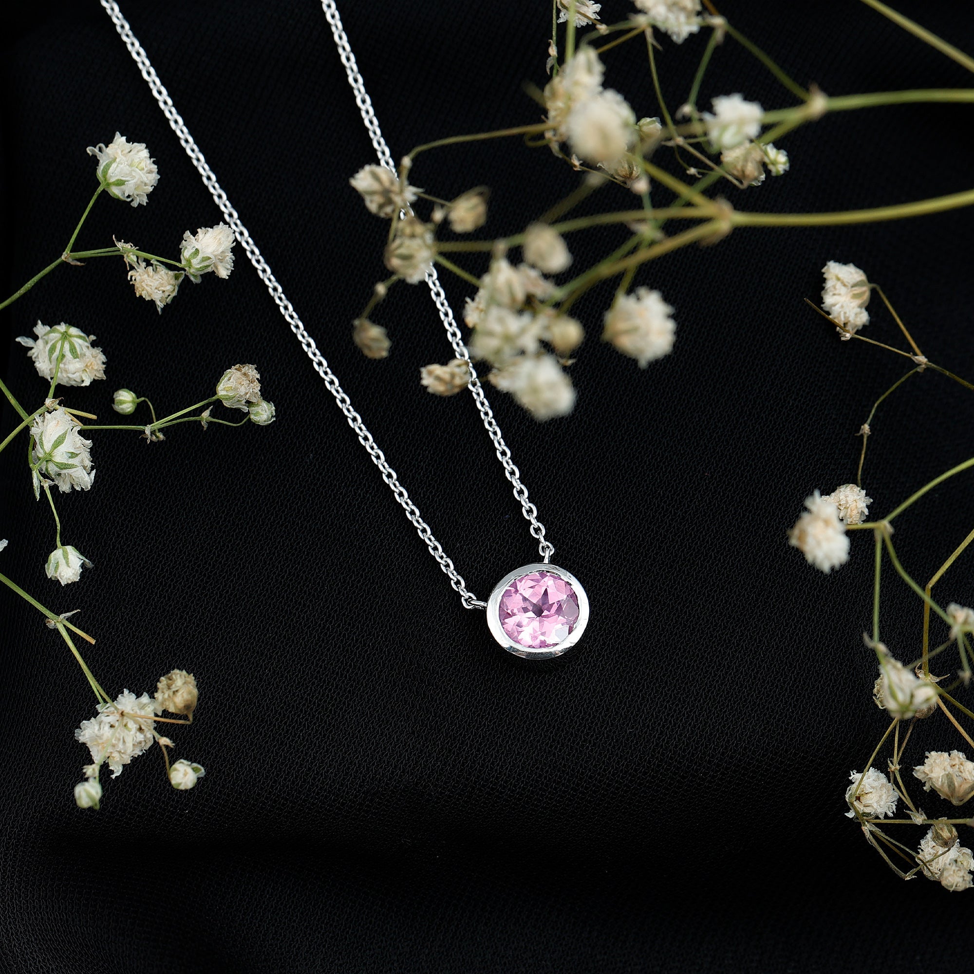 1.67 Carat Lab Grown Pink Sapphire Solitaire Necklace in Bezel Setting