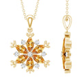 Certified Citrine Flower Pendant Necklace with Silver Chain