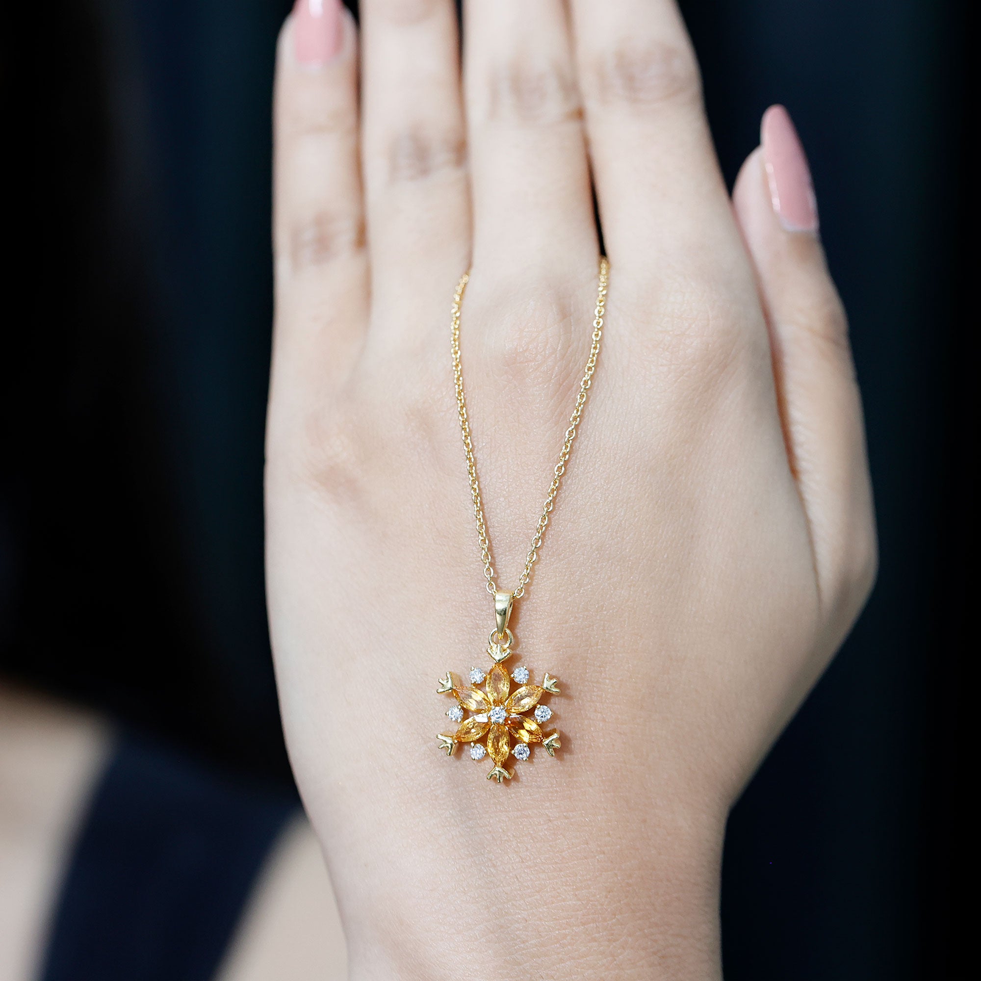 Certified Citrine Flower Pendant Necklace with Silver Chain