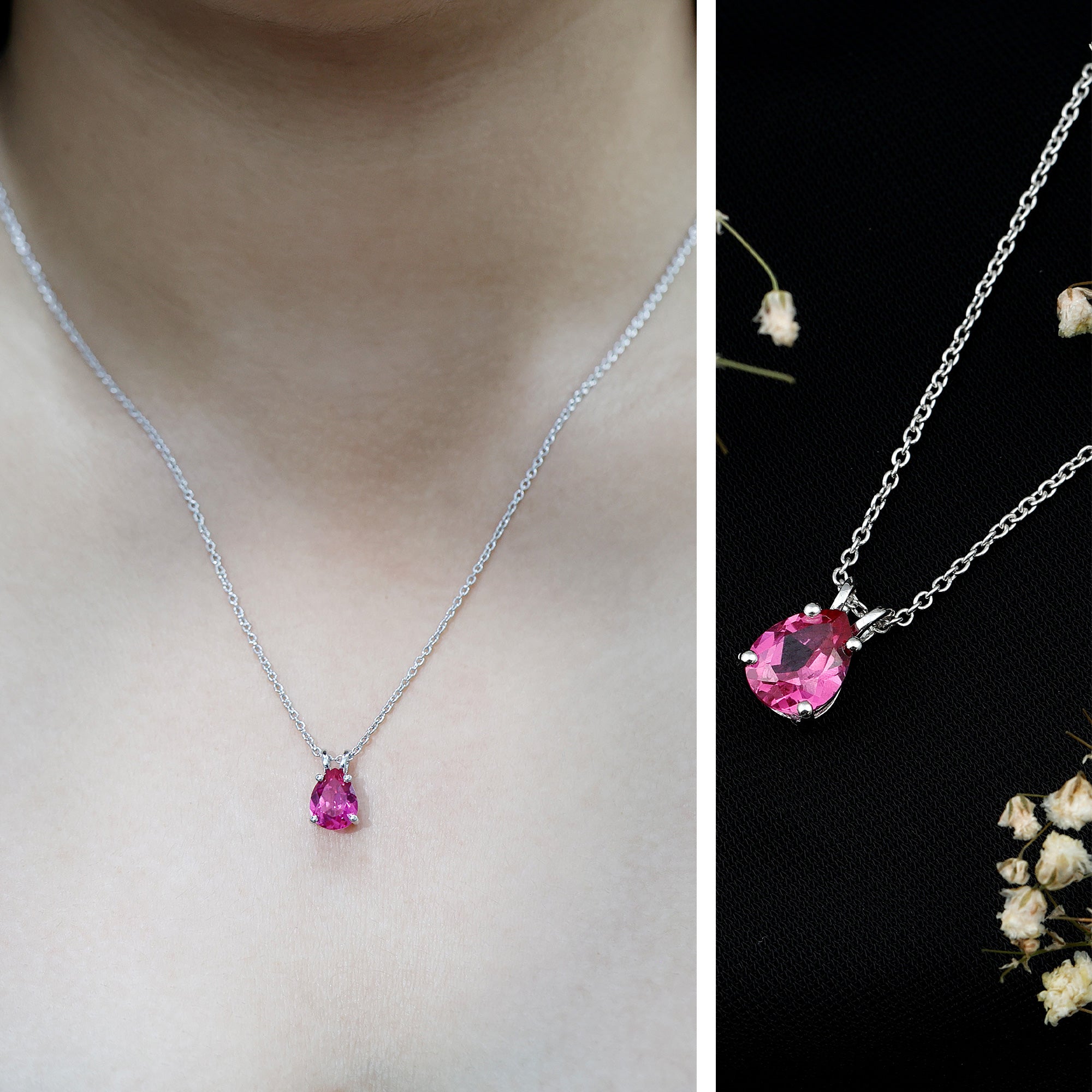 Certified 1.8 Carat Lab Grown Pink Sapphire Teardrop Necklace