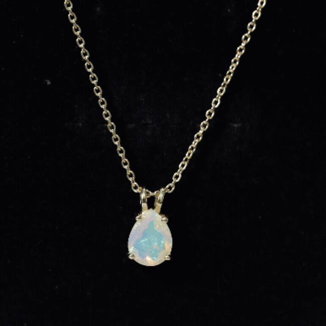 Certified Solitaire Ethiopian Opal Teardrop Necklace with Chain