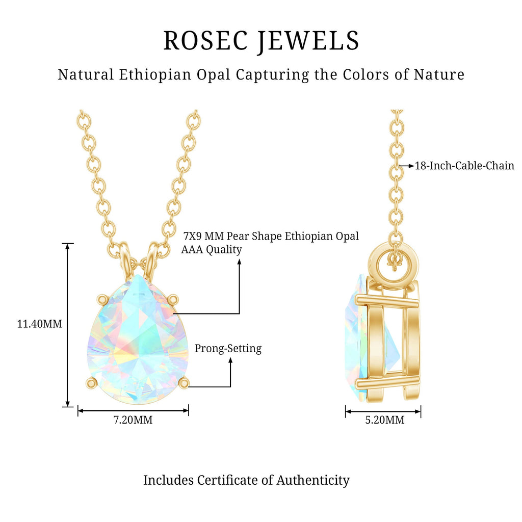 Certified Solitaire Ethiopian Opal Teardrop Necklace with Chain