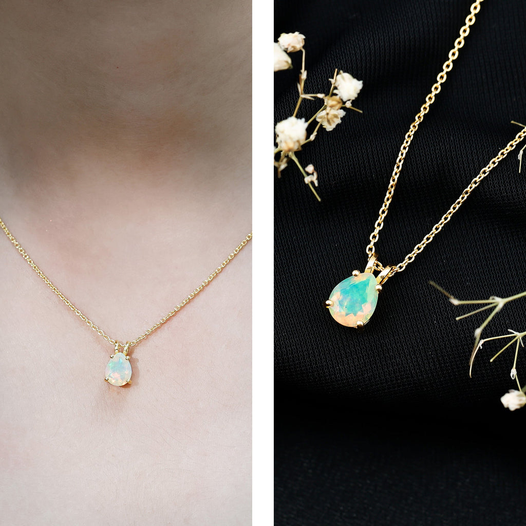 Certified Solitaire Ethiopian Opal Teardrop Necklace with Chain
