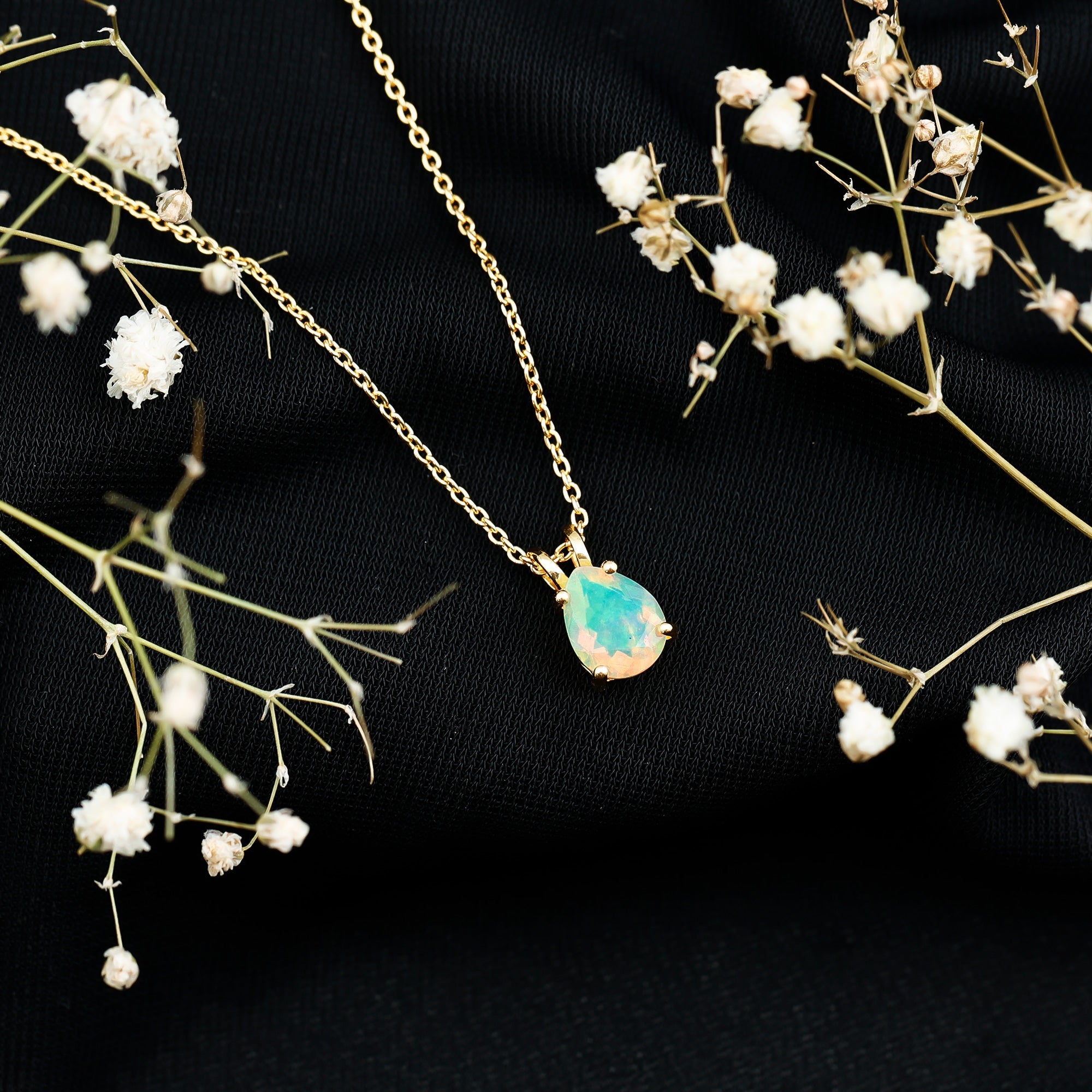 Certified Solitaire Ethiopian Opal Teardrop Necklace with Chain