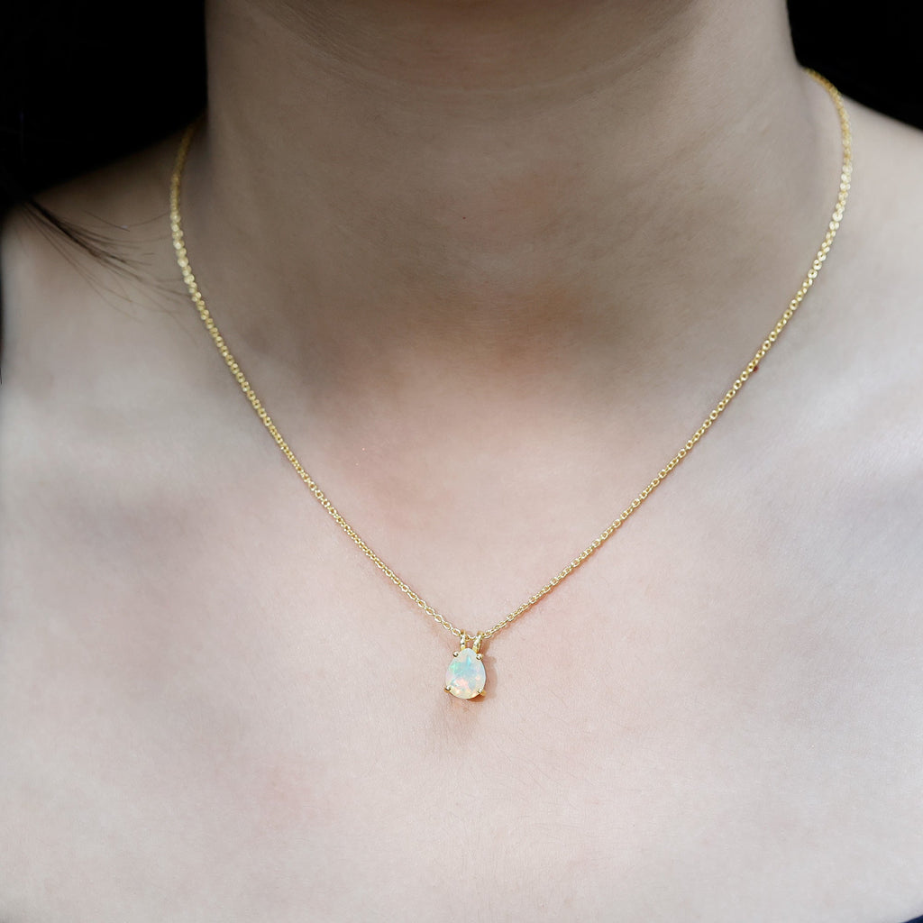 Certified Solitaire Ethiopian Opal Teardrop Necklace with Chain
