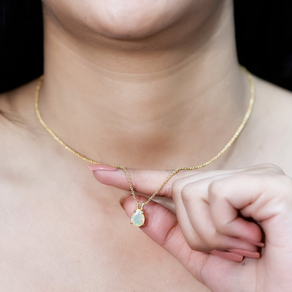 Certified Solitaire Ethiopian Opal Teardrop Necklace with Chain
