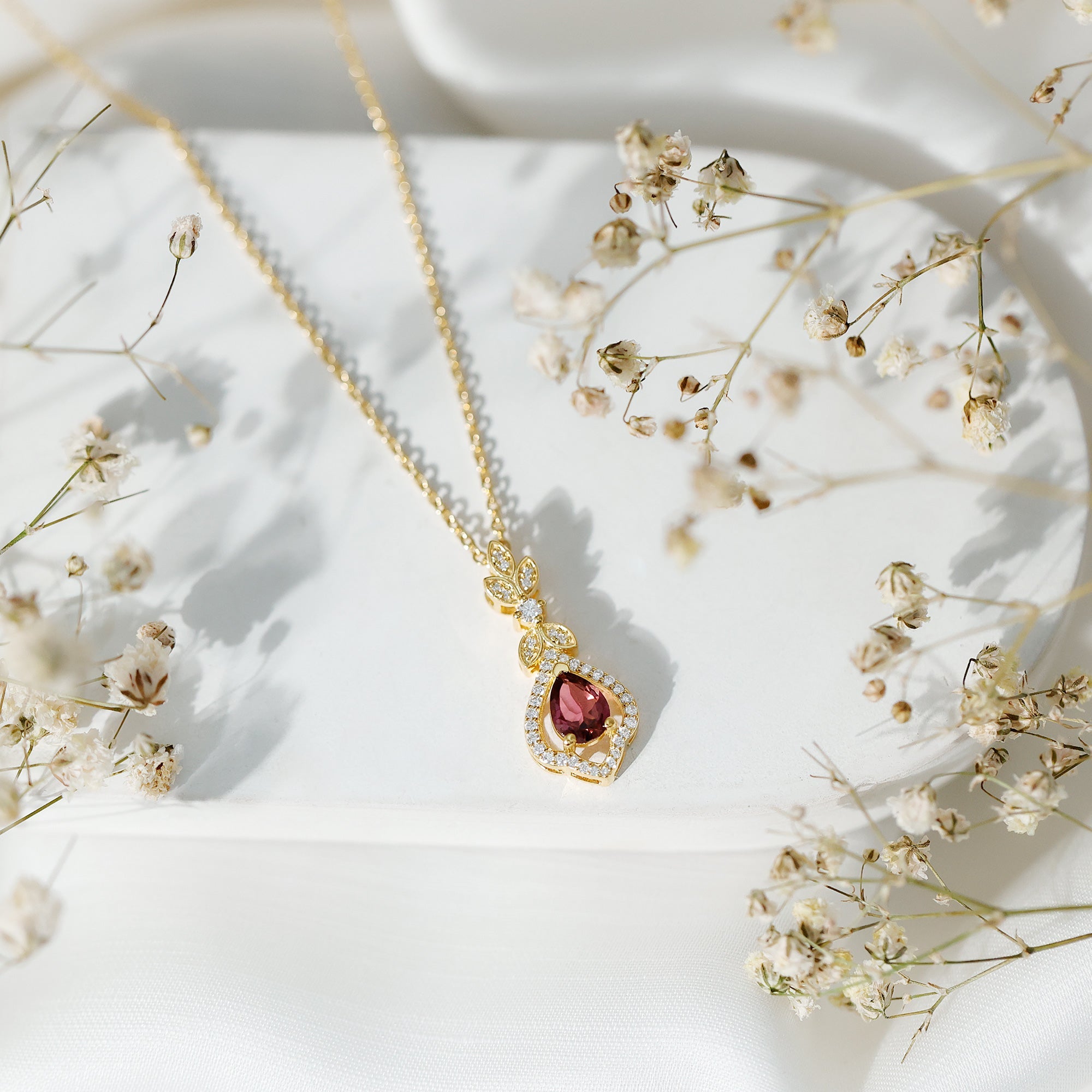 Natural Pink Tourmaline and Diamond Wedding Necklace for Bride