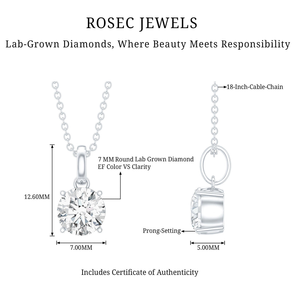 Lab Grown 1 Carat Single Diamond Necklace For Women