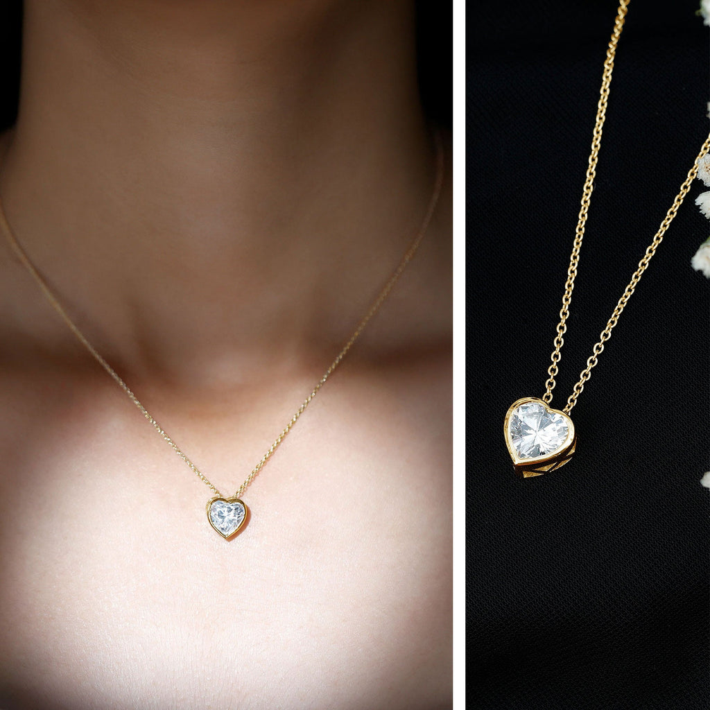 Bezel Set 8mm Lab Grown Diamond Heart Locket Necklace for Women