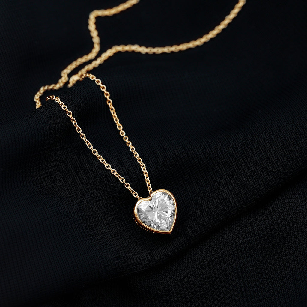 Bezel Set 8mm Lab Grown Diamond Heart Locket Necklace for Women