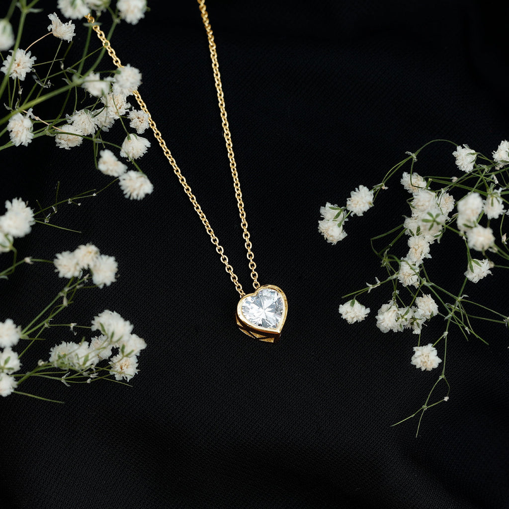 Bezel Set 8mm Lab Grown Diamond Heart Locket Necklace for Women