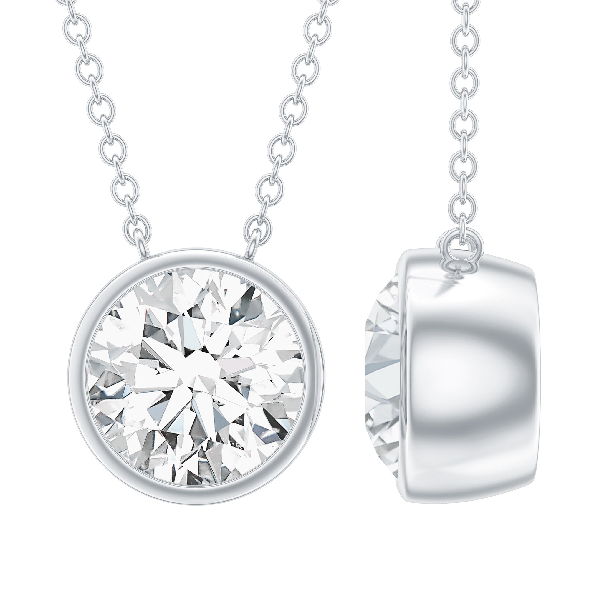 Bezel Set 7mm Lab Grown Diamond Solitaire Stackable Necklace