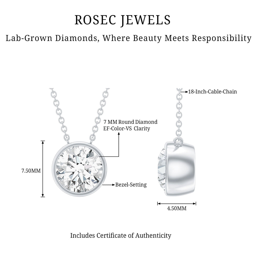 Bezel Set 7mm Lab Grown Diamond Solitaire Stackable Necklace