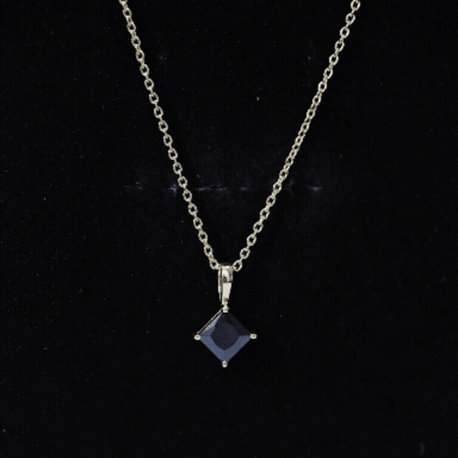 Princess Cut Black Spinel Solitaire Pendant Necklace with Silver Chain