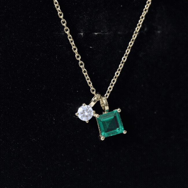 1.2 CT Princess Cut Lab Created Emerald Promise Necklace With Chain