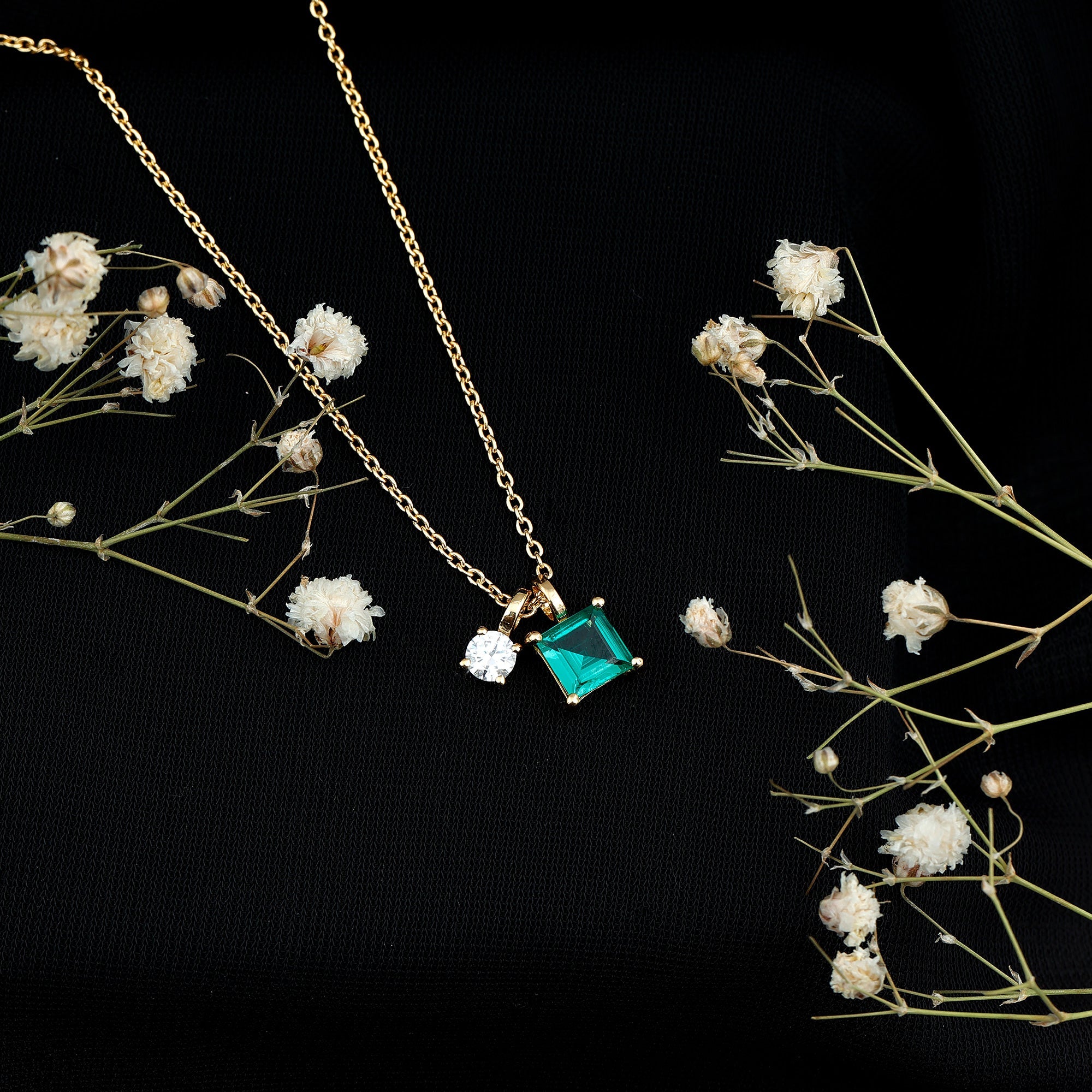 1.2 CT Princess Cut Lab Created Emerald Promise Necklace With Chain