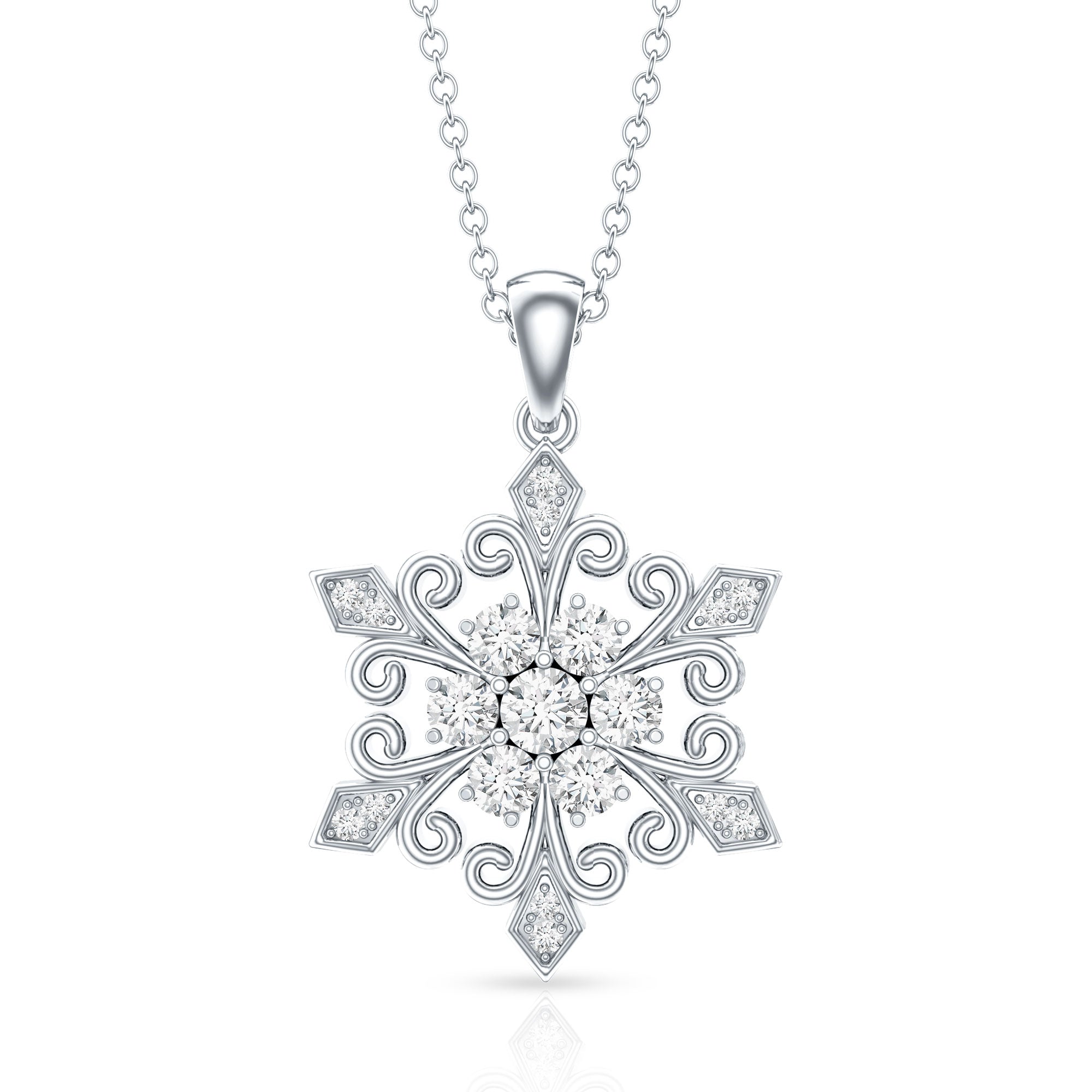 Lab Grown Diamond Christmas Snowflake Pendant Necklace