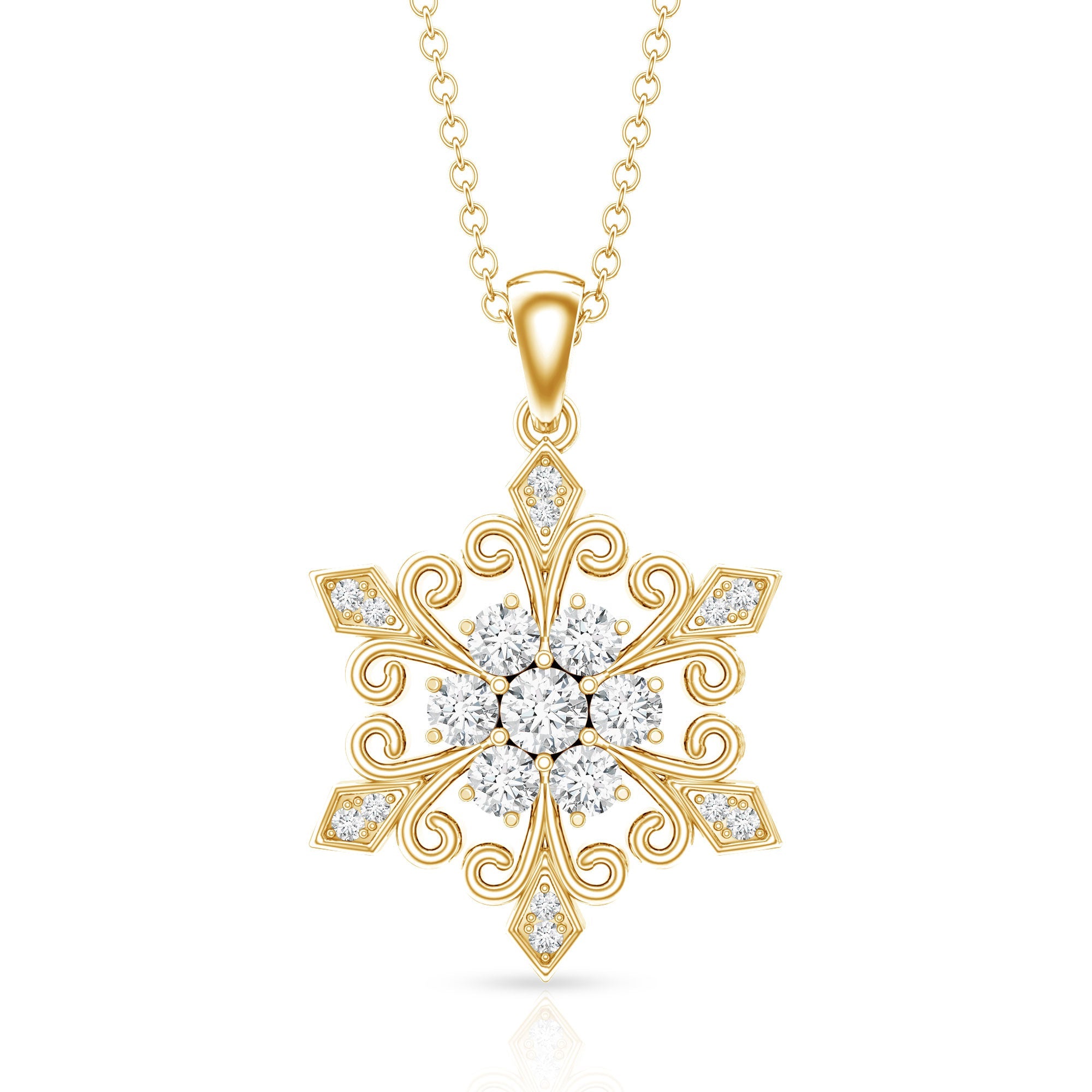 Lab Grown Diamond Christmas Snowflake Pendant Necklace