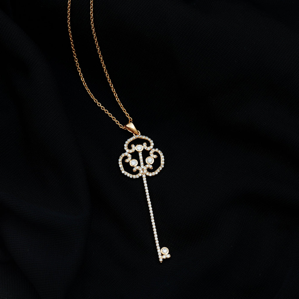 Certified Lab Created Diamond Vintage Style Key Necklace