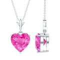 Certified 3.5 Carat Lab Created Pink Sapphire Heart Necklace with Silver Chain