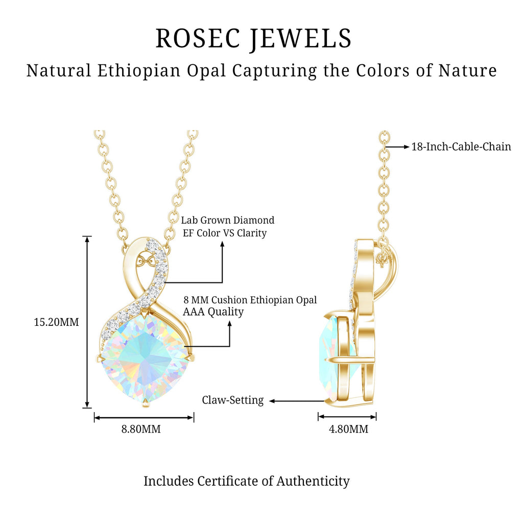 Cushion Cut 1.87 Carat Ethiopian Opal Infinity Necklace with Silver Chain