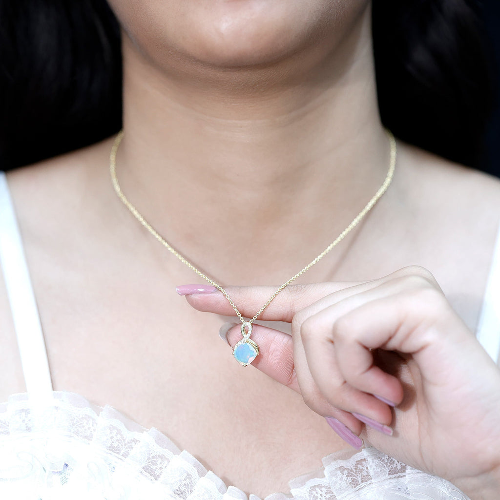 Cushion Cut 1.87 Carat Ethiopian Opal Infinity Necklace with Silver Chain