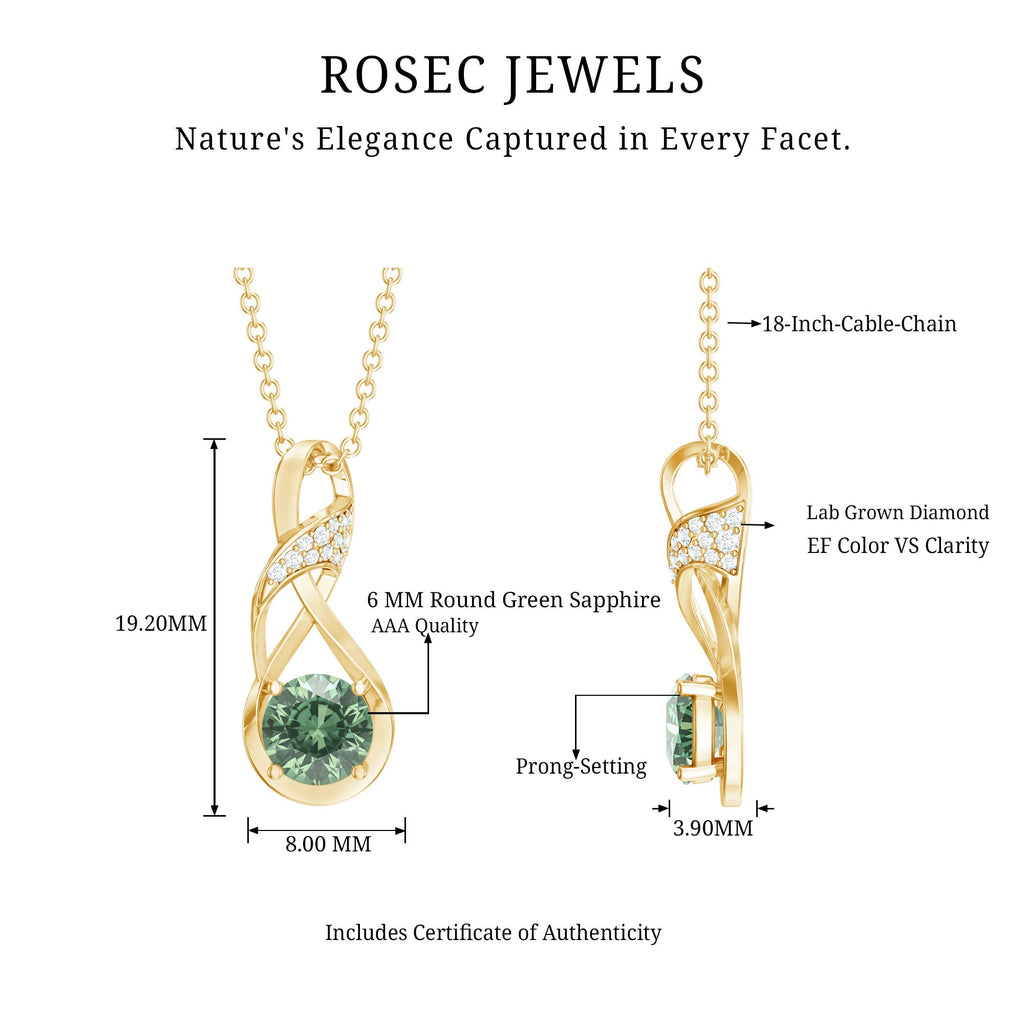 Certified Green Sapphire and Diamond Infinity Necklace with Chain
