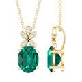 2 Carat Oval Lab Grown Emerald Wedding Necklace with Diamond Flower