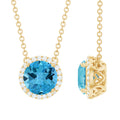 Natural 1.5 Carat Swiss Blue Topaz Chain Necklace with Diamond Halo
