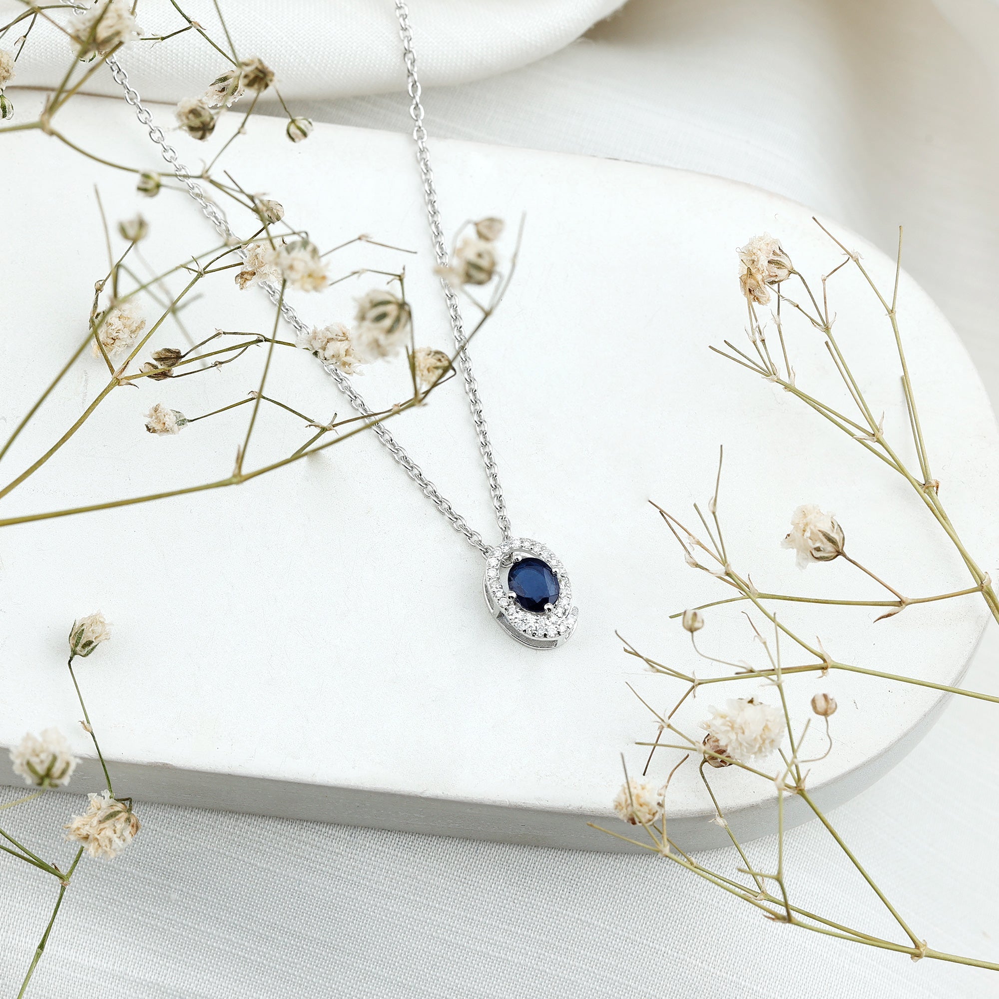 Certified Oval Shape Blue Sapphire Diamond Pendant Necklace with Chain