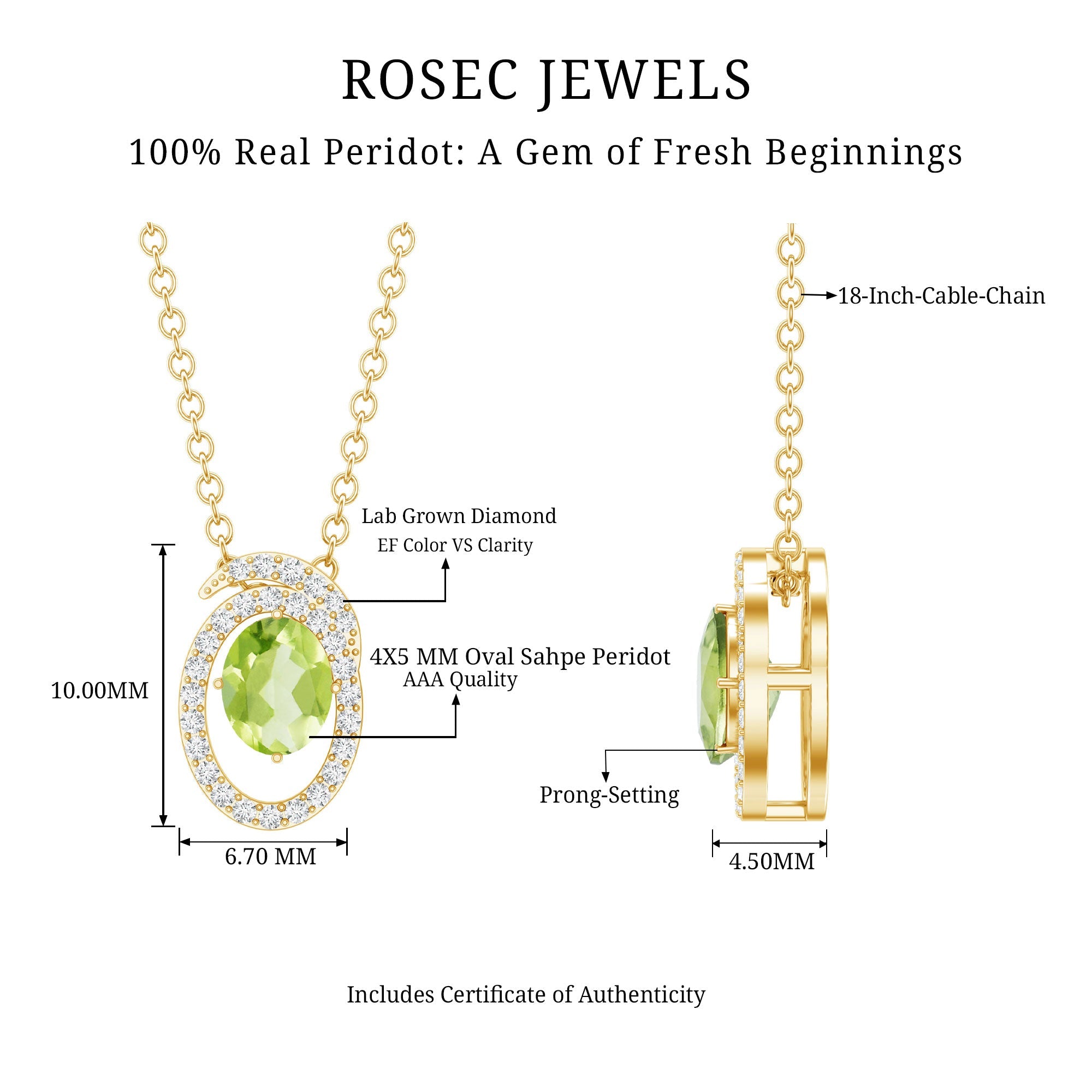 Certified Oval Peridot Pendant Necklace with Lab Diamond