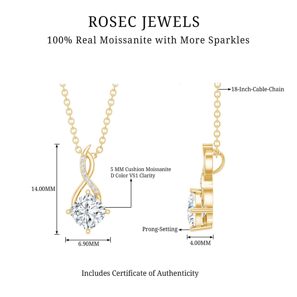 Certified 1.2 Carat Cushion Cut Moissanite Infinity Necklace with Silver Chain