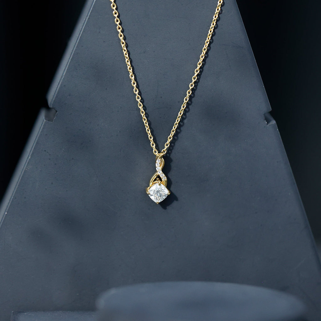 Certified 1.2 Carat Cushion Cut Moissanite Infinity Necklace with Silver Chain