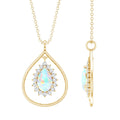 Natural 0.6 Carat Ethiopian Opal Teardrop Pendant Necklace with Lab Diamond Halo