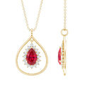 1.3 Carat Lab Grown Ruby Teardrop Necklace with Lab Diamond